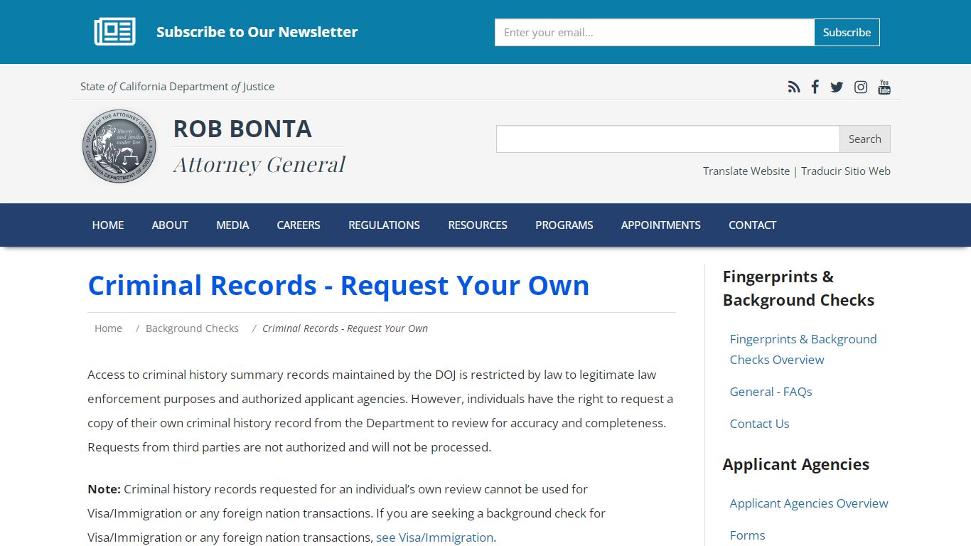 Criminal Records - Request Your Own | State of California ...